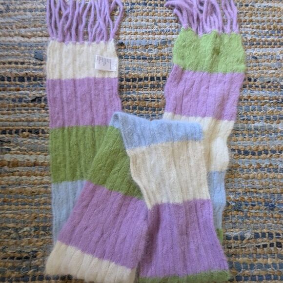 Pastel Striped Rabbit Hair Wool Nylon Scarf Cozy Soft Fuzzy Wintercore C… - Picture 2 of 5